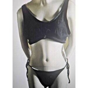 NWT ZAFUL l ribbed padded‎ tie 2pcs black bikini swimwear string Sz M